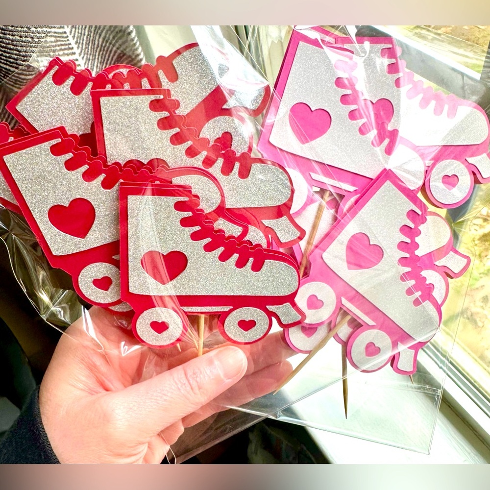 Valentines Day Retro Roller Blades Cupcake Toppers - New Set of 12